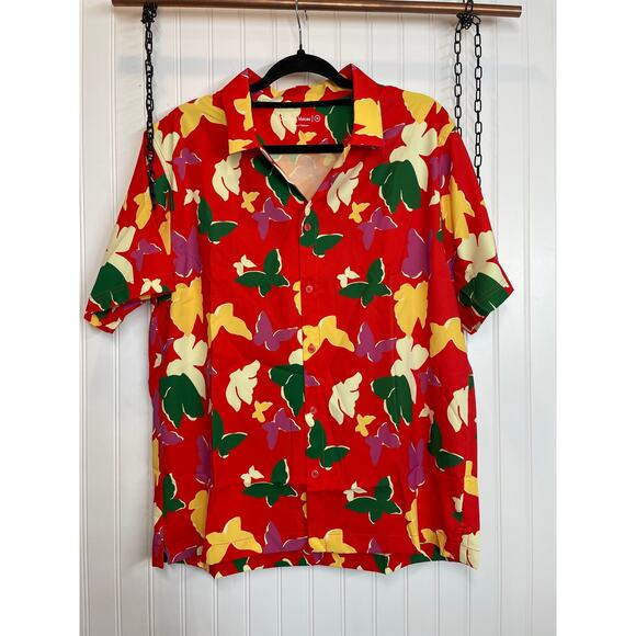 NWT Outdoor Voices Solar Cool Camp Collar Butterfly Print Shirt Colorful Size M - Picture 2 of 7